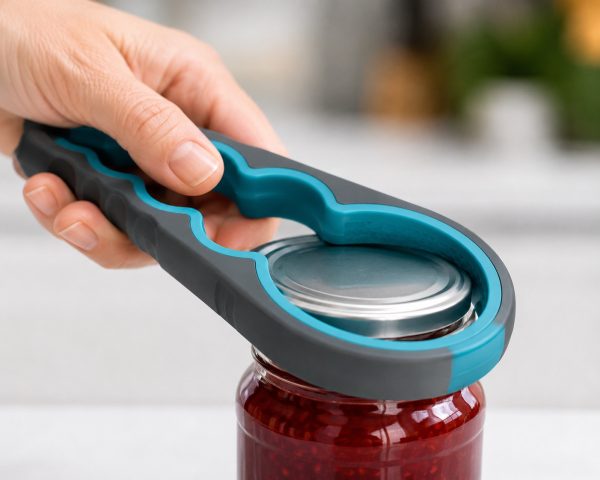 Hand using jar opener in kitchen Jar opener grip close up