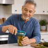 Opening a jar in a cosy kitchen Non slip jar opener for weak hands
