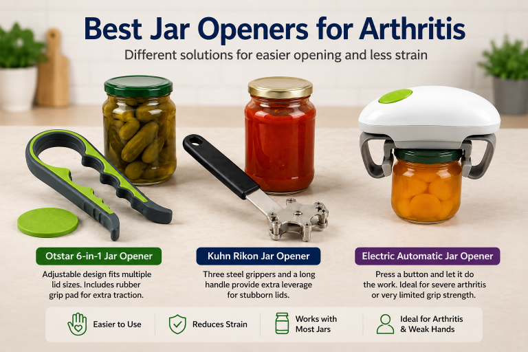 Comparison of the best jar openers for arthritis including manual and electric models.