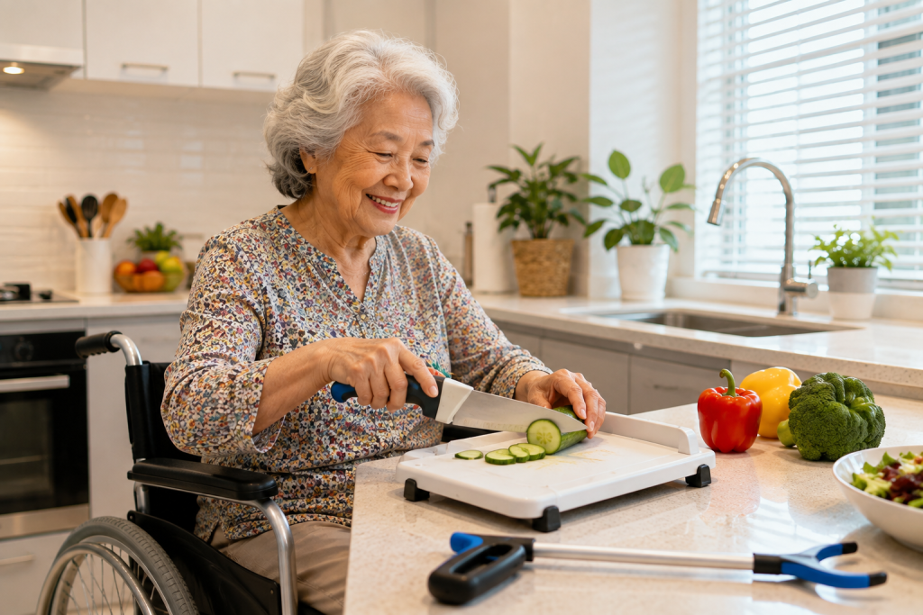 older woman using daily aids