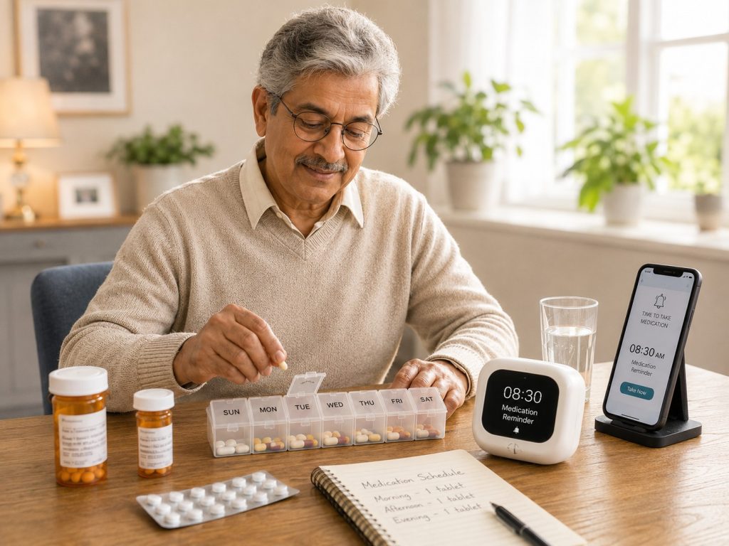 older man managing his medications